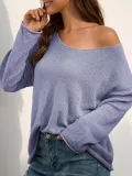 Long Sleeve V Neck Plain Casual Sweaters