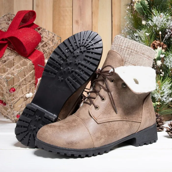 Women Warm Martin Booties Casual Comfort Plus Size Lace Up Shoes