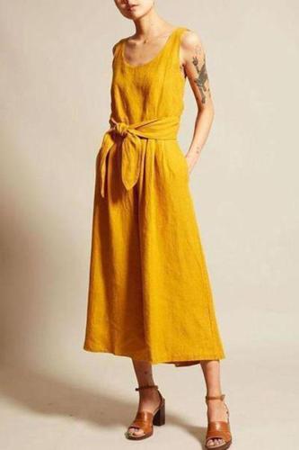 Open Back V-Neck Linen Casual Sexy Jumpsuit