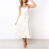 Fashion Off Shoulder Plain Button Embellished Vacation Dress