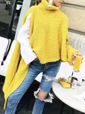 Fashion Pure Color High Neck Irregular Sweater