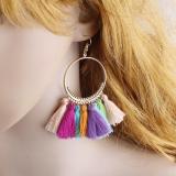 Bohemia Style Colorful Thread Tassel Pendants Big Round Hoop Earring