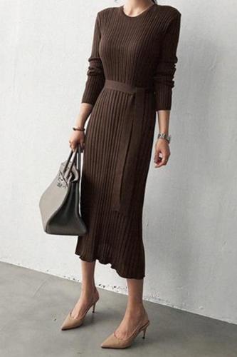 Casual Simple   Fashionable Shown Thin Sweater Knitted Maxi Dress