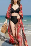 Lace Splicing Chiffon Long Suntan Cardigan