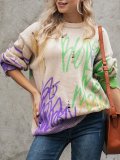 Long Sleeve Shift Color-Block Crew Neck Sweater