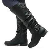 Womens Zipper Daily Chunky Heel Riding Knee High Boots