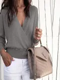 Autumn And Winter Plain V-Neck Long Sleeve Sweater