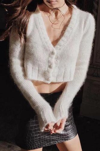 Mohair Knitted Button-Down Cardigan Sweater