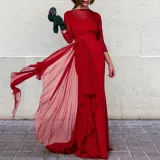 Elegant Chic Noble Slim Plain Ruffled Hem Long Sleeve Evening Dress