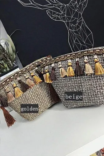 Women's Beach Tassel Zipper Woven Straw Sling Bag