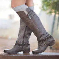 Women Casual Low Heel Zipper Mid-Calf Boots