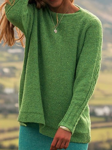 Crew Neck Solid Jacquard Casual Sweaters