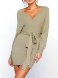 Casual Knitted Sheath V Neck Fall Sweaters Dress