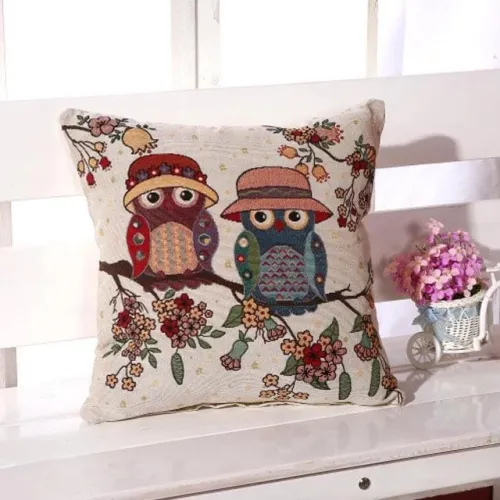Owl Printed Square Pillow Case