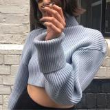 Casual Sexy High Collar Short Style Pure Color Knit Sweater Blouse