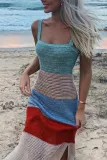 Spaghetti Strap  Slit  Striped  Sleeveless  Elegant Bodycon Dresses