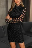 Fashion High Collar Hollow Out Shining Evening Dress
