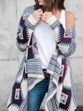 Long-Sleeved Irregular Printed Cardigan