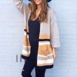 Fashion Colorblock Long Sleeve Cardigan Coat