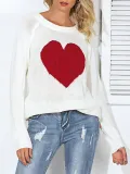 Heart Printed Crew Neck Knitted Long Sleeve Sweaters