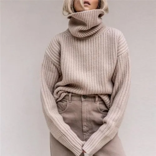 Women's High Collar Solid Color Knit Top