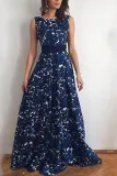 Print Halter Evening Dress With Belt