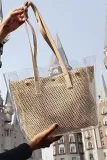 Women's Causal Snap PVC Woven Straw Tote Bag
