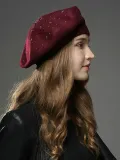 All-match Beaded Wool Blend Casual Soft And Thermal Beret Hat