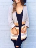 Fashion Colorblock Long Sleeve Cardigan Coat