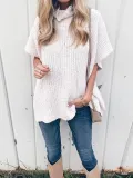 Turtle Neck Half Sleeve Loose Fashion Plain Knitting Sweaters
