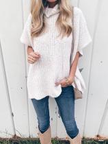 Turtle Neck Half Sleeve Loose Fashion Plain Knitting Sweaters