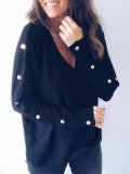 Buttoned Long Sleeve Vintage V Neck Sweaters