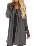 Decorative Lace  Plain  Long Sleeve Cardigan