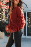 Fashion Round Collar Tassels Long Sleeves Plain Knitting Sweater