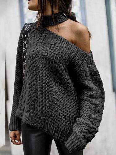 Sexy Sloping Shoulder Pure Colour Sweater