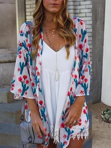 Casual Printed Colour Halflong Sleeve Cardigan