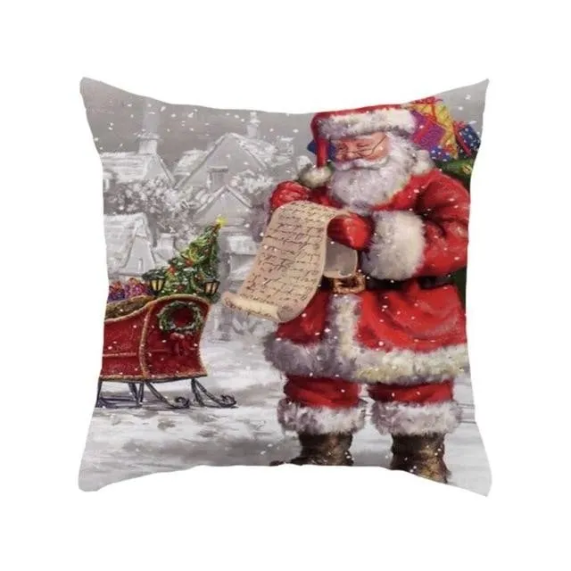 Christmas Pillow Case Deer Snowman Pattern Pillow Cover Cotton Linen