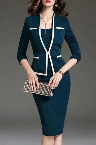Scoop Neck  Colouring Bodycon Dress   Professional Dress