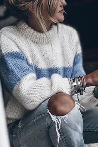 Classy Contrast Color Long Sleeve Sweater