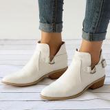 Pointed Toe Buckle Decoration Chunky Heel Short Boots Adjustable Buckle Plus Size Shoes