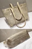 Women's Causal Snap PVC Woven Straw Tote Bag