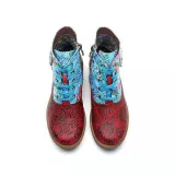 Ethnic style flower flat with zipper boots