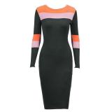 Casual Striped Long Sleeved Round Neck Sweater Dress