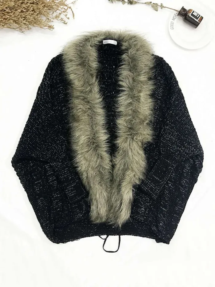 Batwing Lace Up Casual Plain Cocoon Sweaters & Cardigan