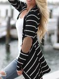 Black And White Striped Loose Knit Cardigan