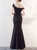 Fashion Boat Neck Pure Colour Slit Maxi Dress
