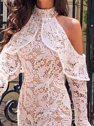 Elegant Lace Hollow Out Off-Shoulder Bodycon Dresses