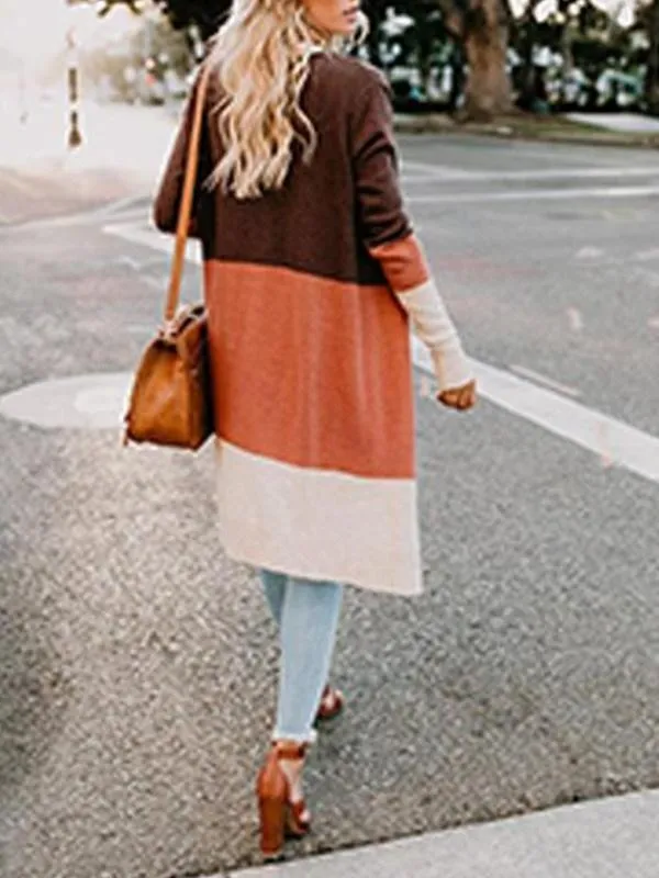 Fashion Color Block Long Sleeve Cardigans