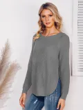 Long Sleeve Crew Neck Solid Sweaters