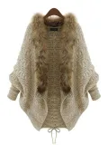 Batwing Lace Up Casual Plain Cocoon Sweaters & Cardigan